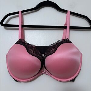 Victorias Secret Bombshell Plunge Bra Pink Black Lace Push Up 36D Add 2 Cups